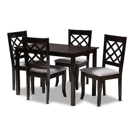 Baxton Studio Verner Grey Upholstered Espresso Finished 5-Piece Wood Dining Set 157-9726-8026